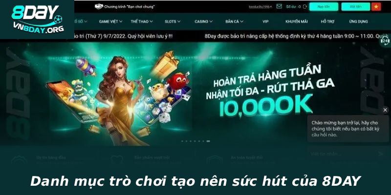 Danh mục trò chơi tạo nên sức hút của 8DAY