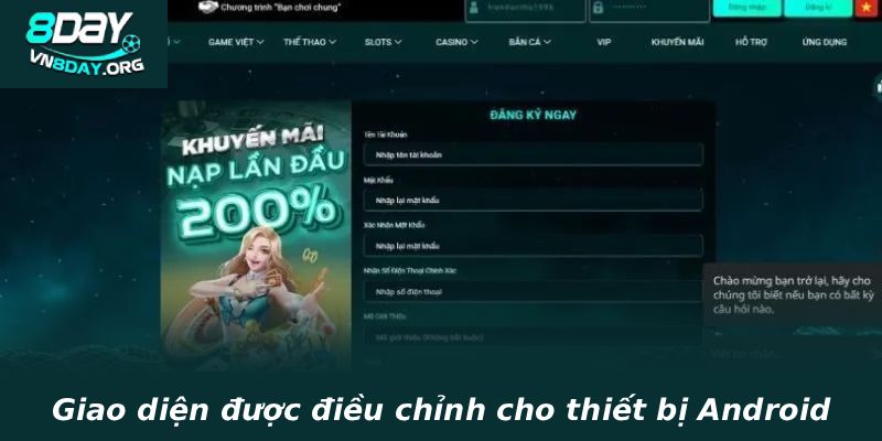Giao diện được điều chỉnh cho thiết bị Android